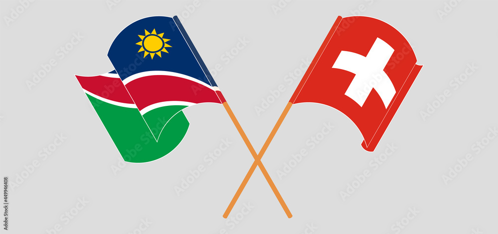 Crossed and waving flags of Namibia and Switzerland