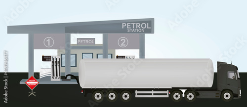 Truck unloading  to petrol station. vector