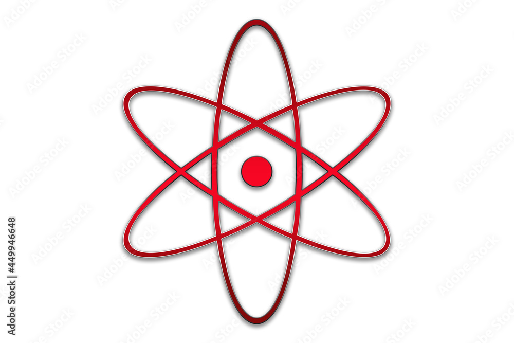 Atom nuclear power atomic energy icon illustration concept in red Atom nuclear power atomic energy icon illustration concept in red