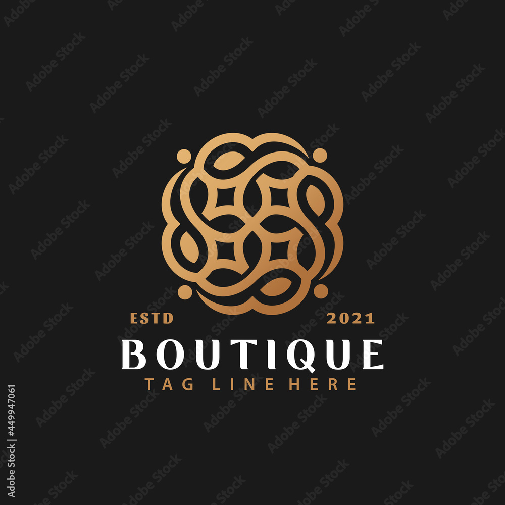 Golden Boutique Flower Ornament Logo Design, Abstract Logos Designs Concept for Template Golden Boutique Flower Ornament Logo Design, Abstract Logos Designs Concept for Template