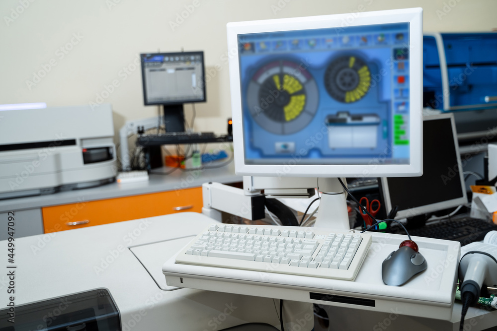 Coronavirus diagnostic equipment. New medical analyzing laboratory in hospital. Coronavirus diagnostic equipment. New medical analyzing laboratory in hospital.