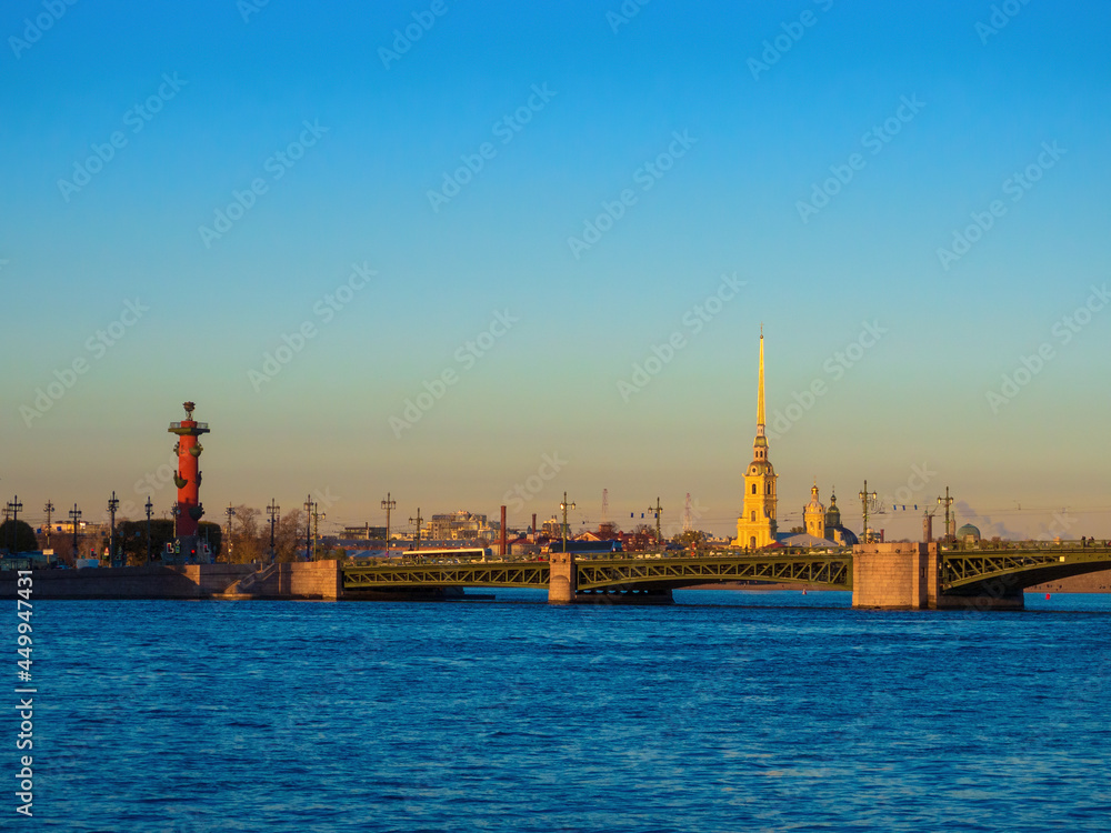 View of the Neva River, Peter and Paul Fortress and Palace Bridge, Saint Petersburg, Russia