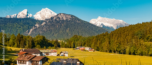 Beautiful alpine summer view with the famous Watzmann summit in the background near Berchtesgaden, Bavaria, Germany