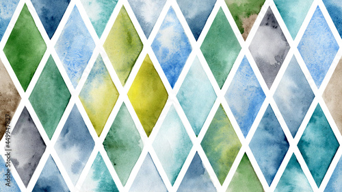 Background of rhombuses painted in watercolor in different colors