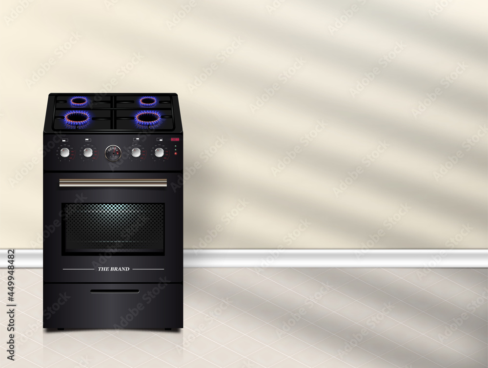 Vector 3D Kitchen gas stove. Illustration for background design of kitchen household appliances. Vector 3D Kitchen gas stove. Illustration for background design of kitchen household appliances.