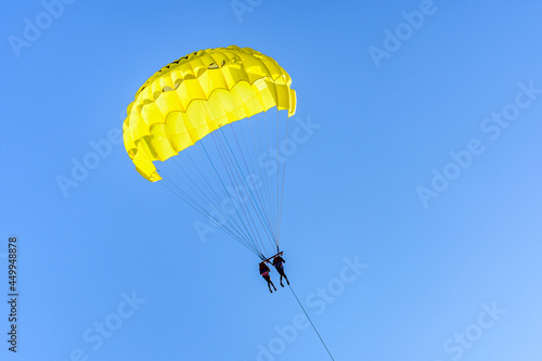 Parasailing at the Mediterranean sea in Turkey. Active and extreme recreation