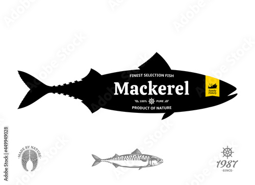 Vector mackerel seafood label isolated on a white background