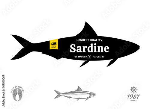 Vector sardine seafood label isolated on a white background photo