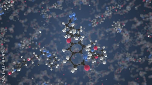 Cilostazol molecule made with balls, scientific molecular model. Chemical looping 3d animation photo