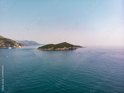 Beautiful blue sea, islands archipelago in Croatia, aerial seascape