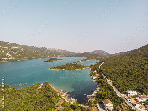 Beautiful blue sea, islands archipelago in Croatia, aerial seascape