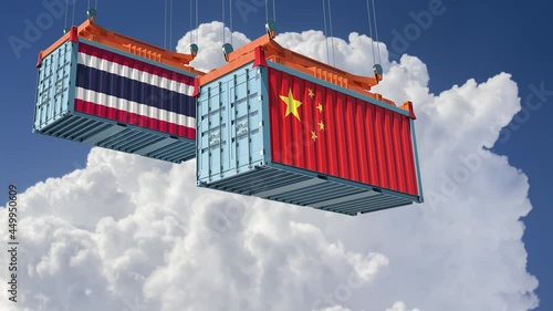 Freigth Containers with China and Thailand national flags. 3D Rendering photo