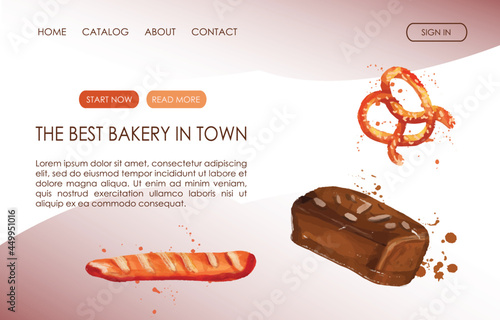 Web page design template for bakery. Vector illustration for poster, banner, website development, flyer, menu.