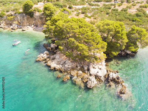 Blue lagoon, island paradise. Beautiful bay near Podgora town, Makarska rivera, Dalmatia, Croatia