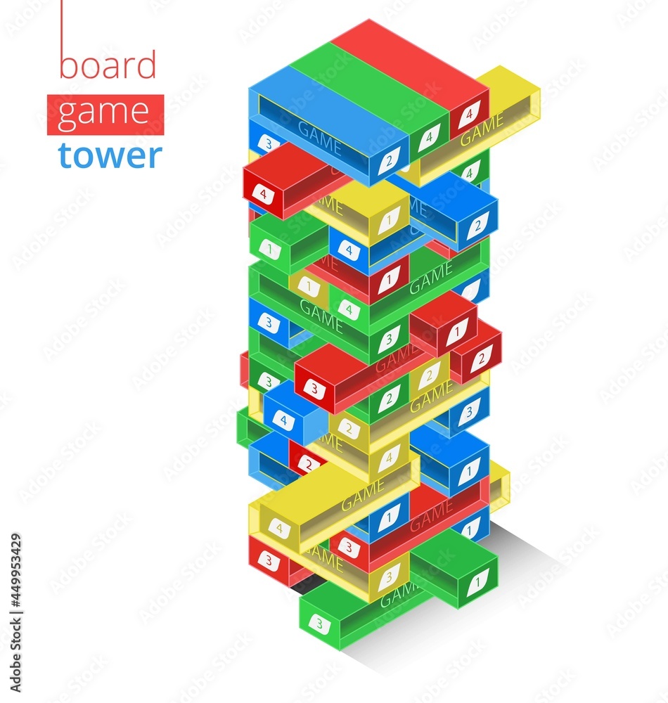 Isometric Tower Made With Colored Cubes. Board Game, Made In Vectors Isometric Tower Made With Colored Cubes. Board Game, Made In Vectors