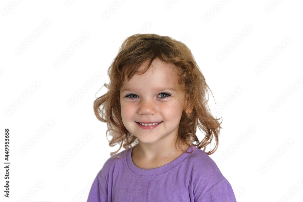 portrait of a little curly girl on a white background isolate portrait of a little curly girl on a white background isolate