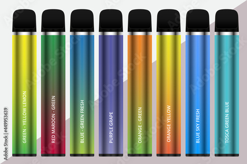 Set of disposable vape devices, vapor device mutiple color. disposable vape for mockup, changeable color vape pod Electronic Cigarette