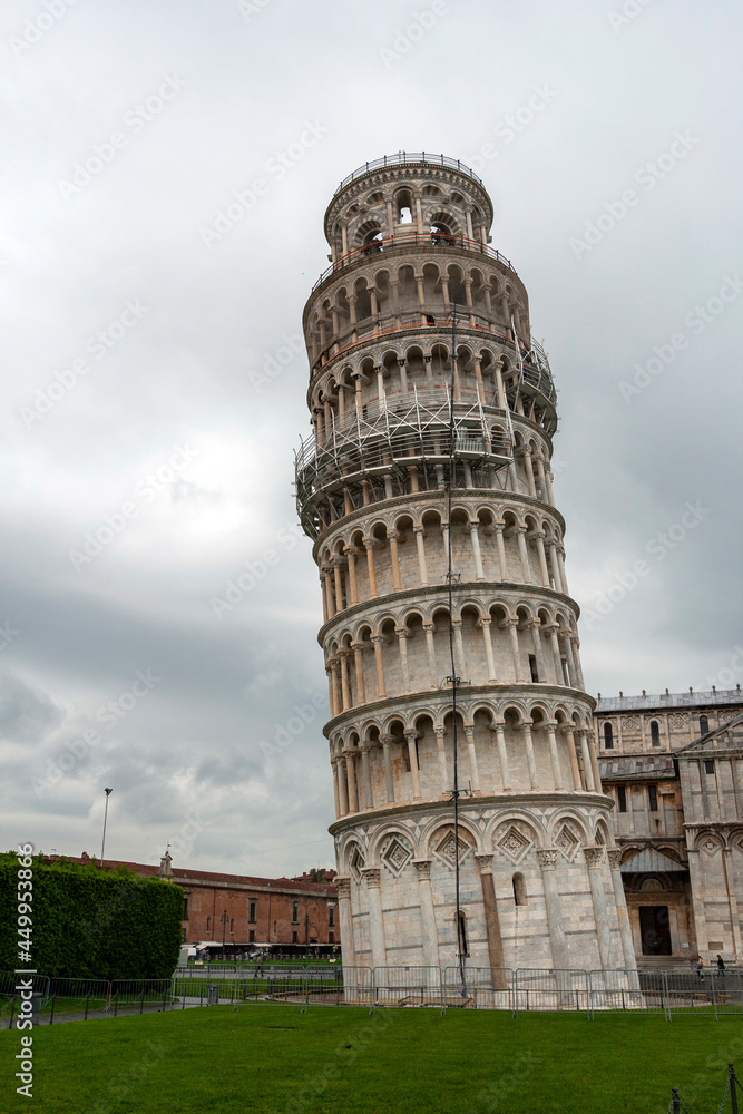 Leaning Tower of Pisa on a rainy day
