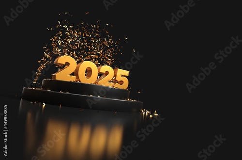 Konstfotografi happy new year 2025 - gold and black color