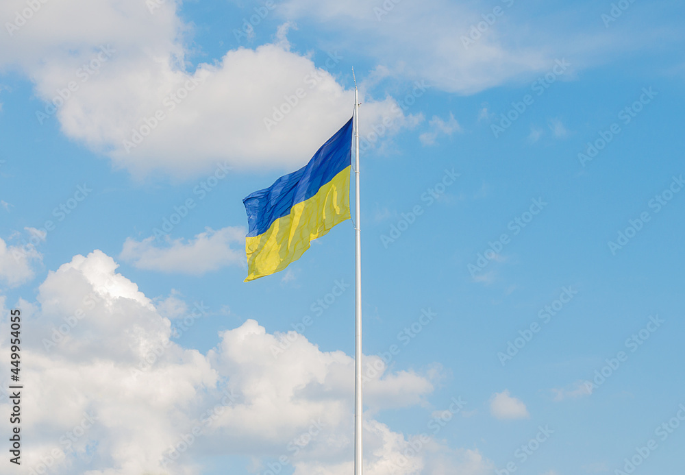 Ukraine flag on blue sky