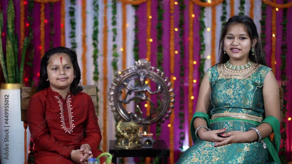 Indian children wearing ethnic Indian dress during Raksha Bandhan, a ...