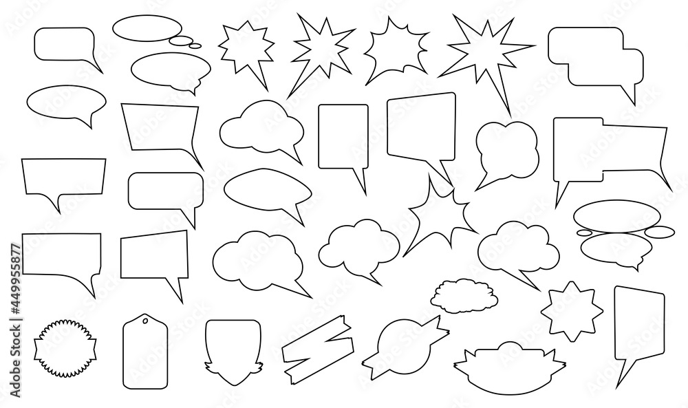 Obraz premium Speech bubbles line icons. Hand drawn simple speech bubble symbol. Vector Illustration