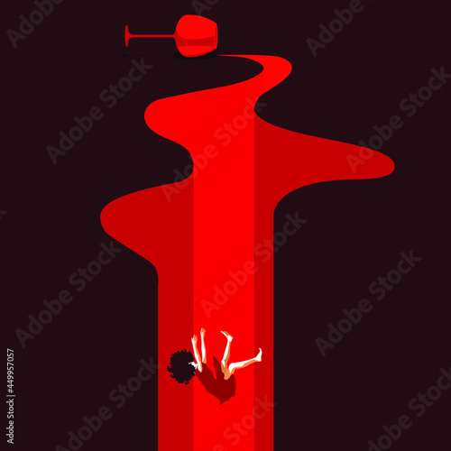 Global Health - Drug Abuse - woman falling into a drink or wine cliff