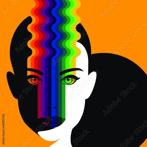Global Health - Drug Abuse - psychedelic graphics on the face of a woman who used hallucinogens