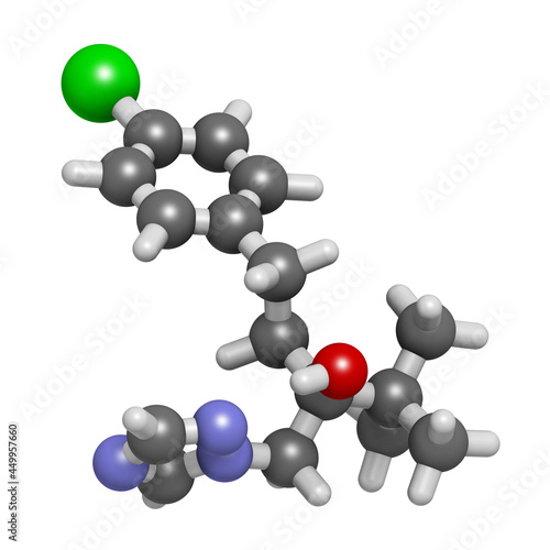 Tebuconazole fungicide molecule. 3D rendering. photo