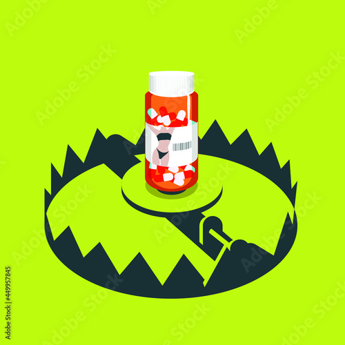 Global Health - Drug Abuse - pill bottle in a trap
