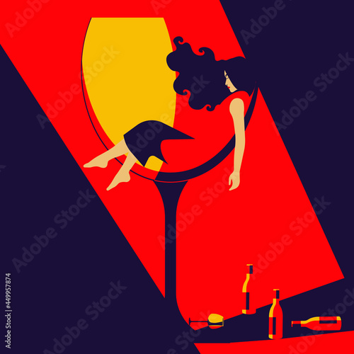 Global Health - Drug Abuse - drunken woman inside wine glass