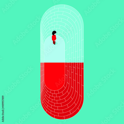 Global Health - Drug Abuse -  woman trapped in pill-shaped cell