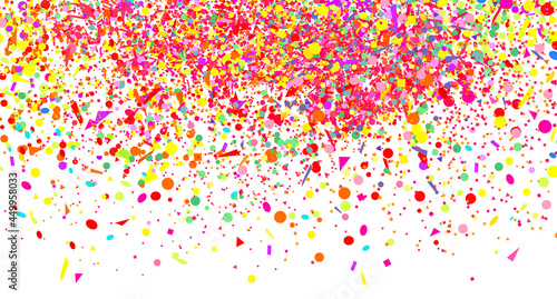 Wallpaper with multicolored confetti on white. Pattern for design. Background with glitters. Print for polygraphy  posters  banners and textiles. Greeting cards. Explosion. Firework
