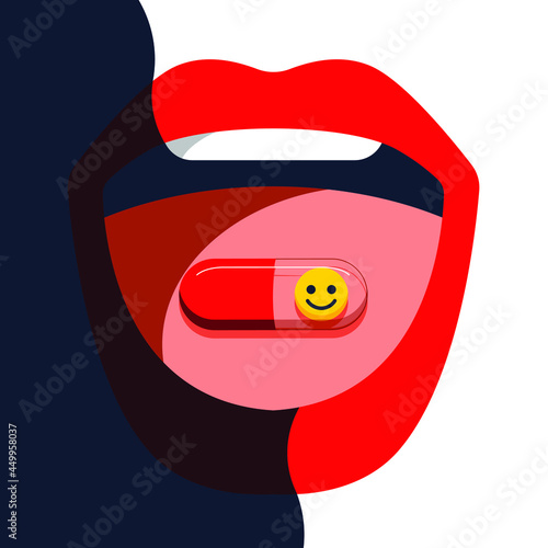 Global Health - Drug Abuse - open mouth with medicine capsule