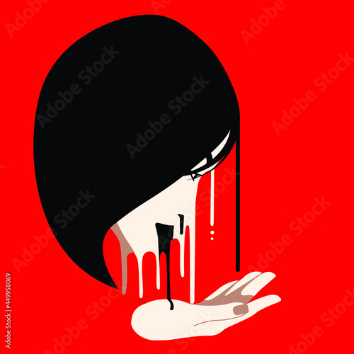 Global Health - Drug Abuse - woman face falling apart in red background
