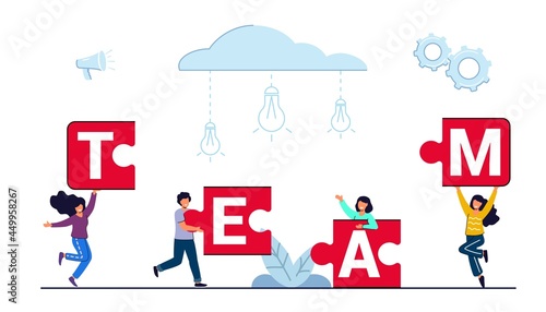 Teamwork concept Workflow management Concept of co working Business partnership Analytics or teamwork Colleagues work together Flat vector illustration Team - flat design style colorful