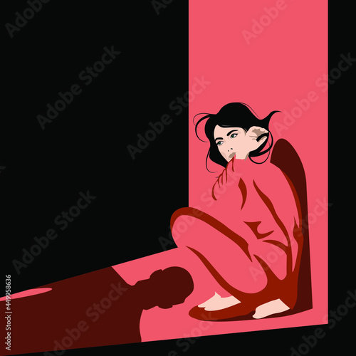 Feminism - Violence Against Women - Women Rights - Domestic Violence - woman scared of man shadow