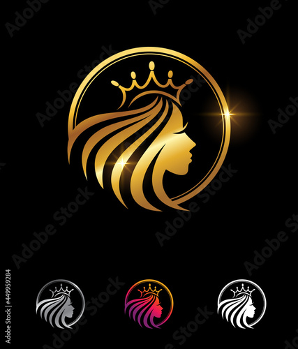 Golden Crown and Beauty Vector Sign