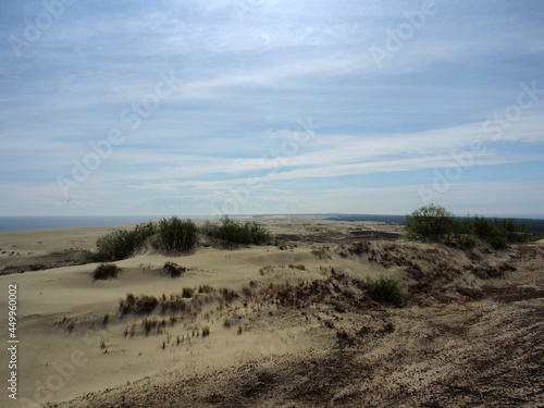 Dunes of the Baltic Sea, sand dunes with sparse vegetation on the background of the sea. Landscape photography, a variety of landscapes, travel. © wpg77