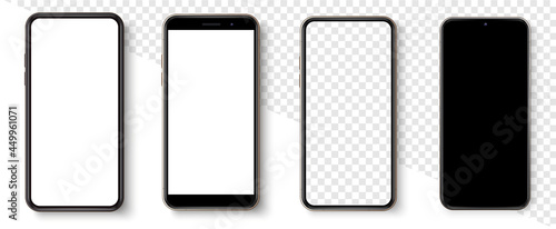 Realistic smartphone mockup set. Mockup phone for visual ui app demonstration. Vector mobile set device concept. Detailed Mockup Smartphone