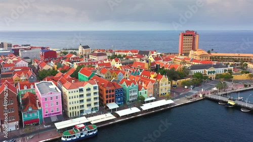 Aerial view above Willemstad, capital of Curacao, the Caribbean photo