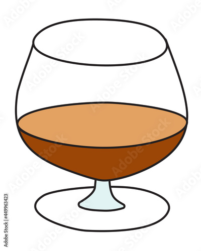 Stylish hand-drawn doodle cartoon style cognac brandy snifter glass vector illustration. For party card, invitations, posters, bar menu or cocktail cook book recipe