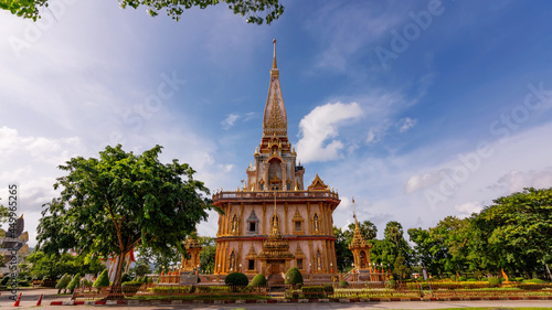 Beautiful pagoda in Phuket  Thailand - 8 August 2021   The Phra Mahathat Chedi  Great Relic Stupa  Wat Chalong or Wat Chaithararam is famous tourist destination in Phuket Thailand