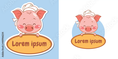 Cute pig chef cartoon character mascot