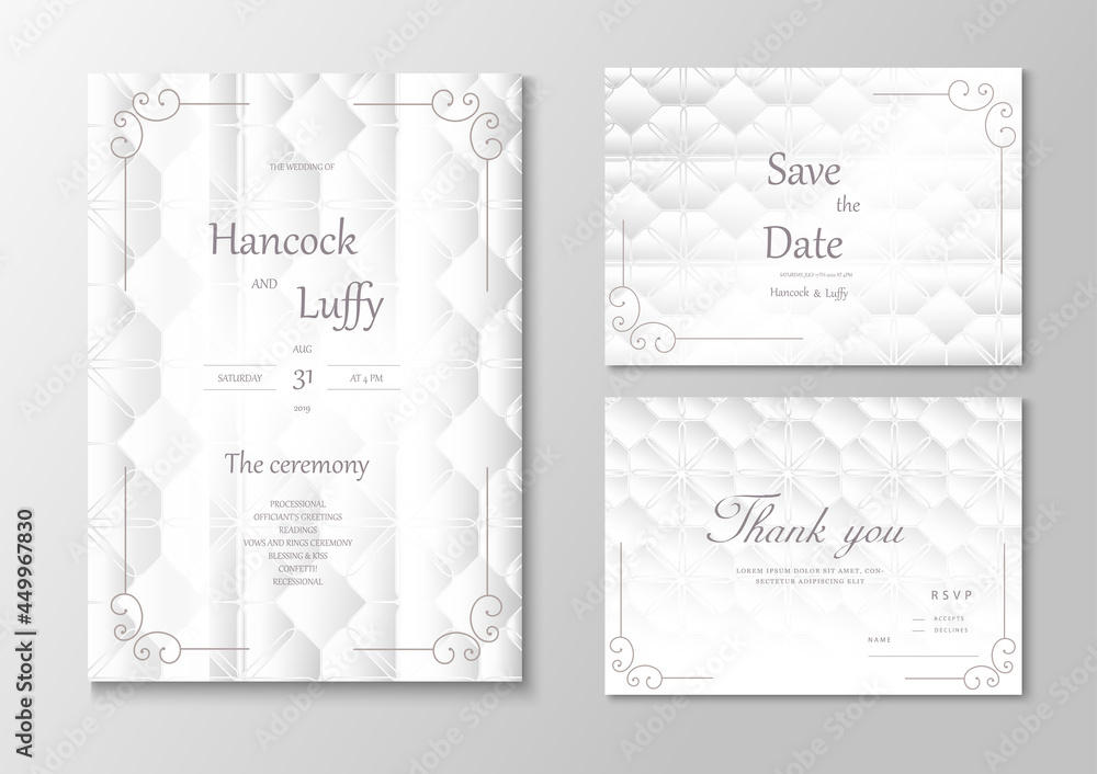  Elegant wedding invitation card template design luxury background with white and gray