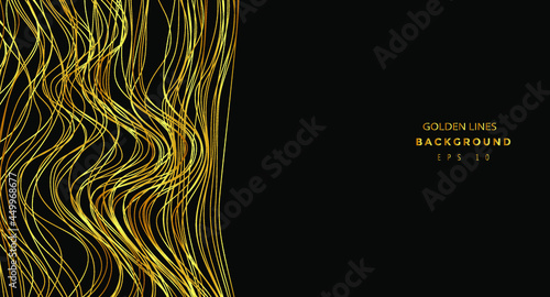 Golden chaotic lines background. Hand drawn lines. Tangled chaotic pattern. Vector illustration.