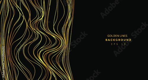 Golden chaotic lines background. Hand drawn lines. Tangled chaotic pattern. Vector illustration.