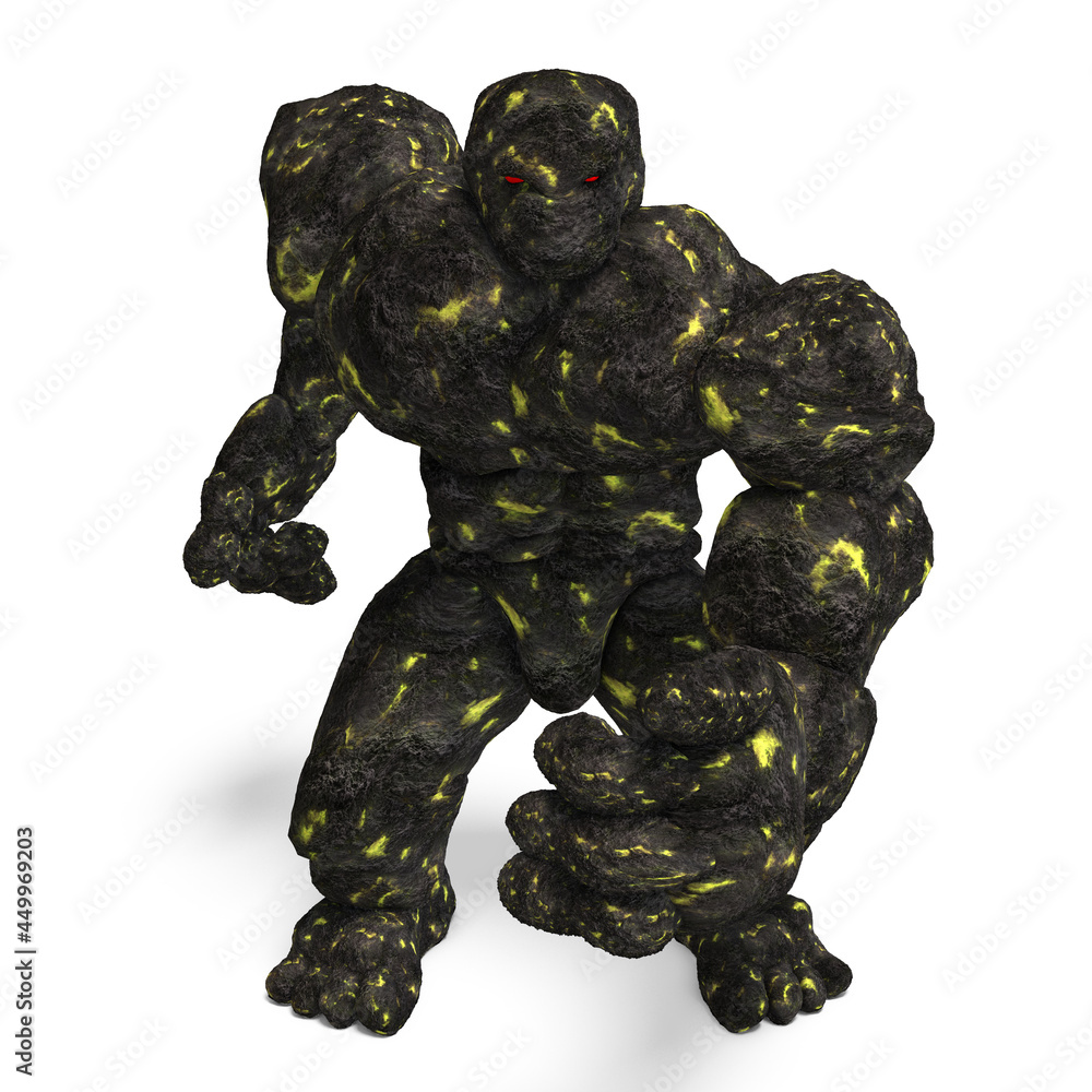 3d-illustration of an isolated giant fantasy lava golem creature 3d-illustration of an isolated giant fantasy lava golem creature