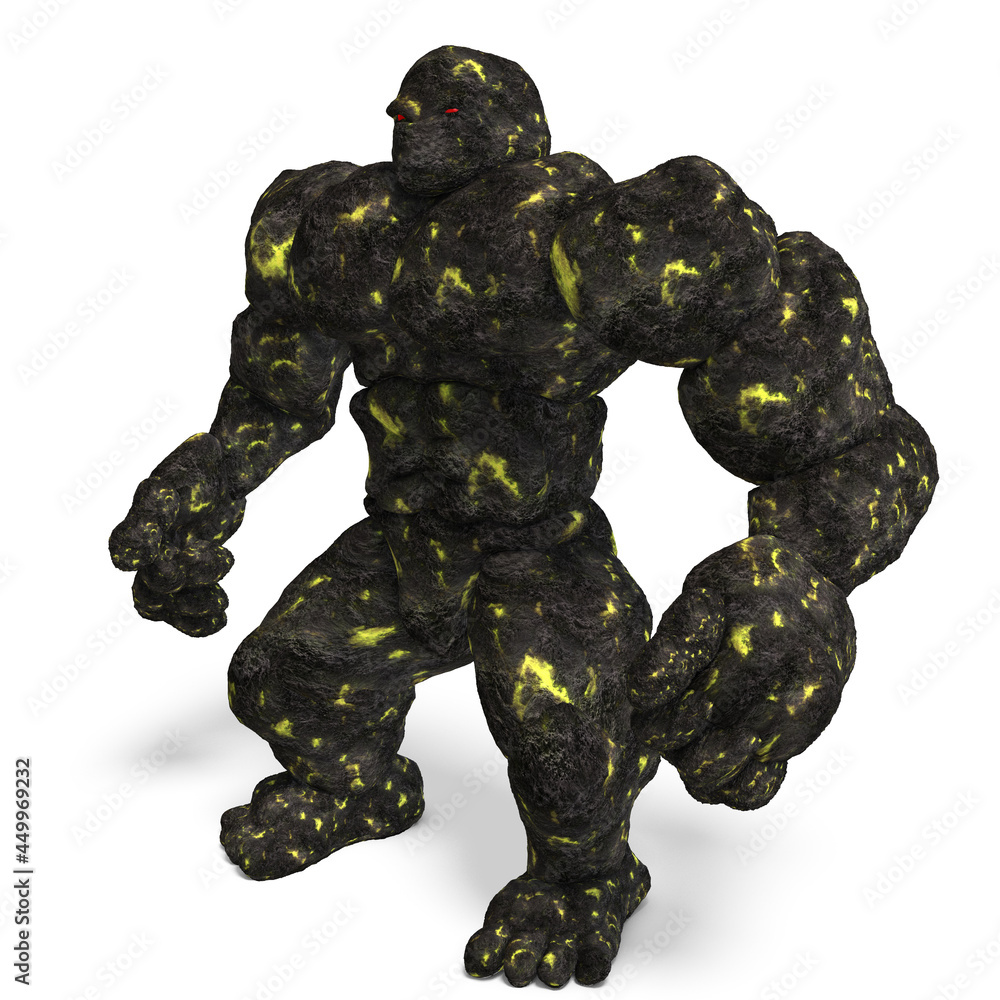 3d-illustration of an isolated giant fantasy lava golem creature 3d-illustration of an isolated giant fantasy lava golem creature