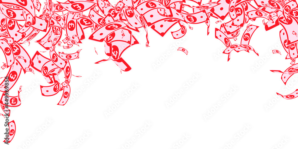 Fototapeta premium British pound notes falling. Messy GBP bills on wh